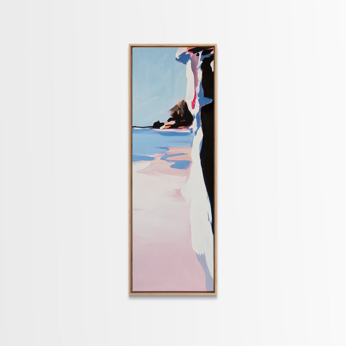 Cliffside Beach, Ocean View, Tranquil Seascape, Modern Coastal Decor, Nature-Inspired Art, Sunset Glow, Framed Canvas Print