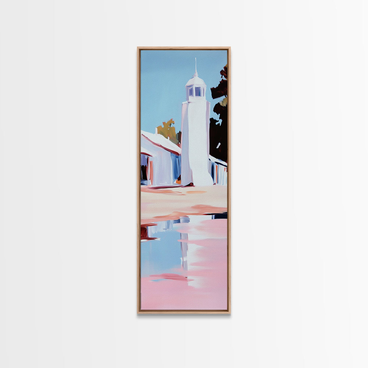 White Lighthouse, Nautical Art, Coastal Home Decor, Maritime Seascape, Soft Pastel Landscape, Relaxing Atmosphere, Framed Canvas Print