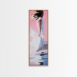 Windblown Woman, Feminine Wall Art, Dreamy Pastel Painting, Ethereal Beach Scene, Boho Chic Home, Minimalist Figure, Canvas Print