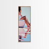 Sunlit Poolside, Elegant Woman Art, Minimalist Feminine Decor, Summer Painting, Warm and Serene Aesthetic, Framed Canvas Print