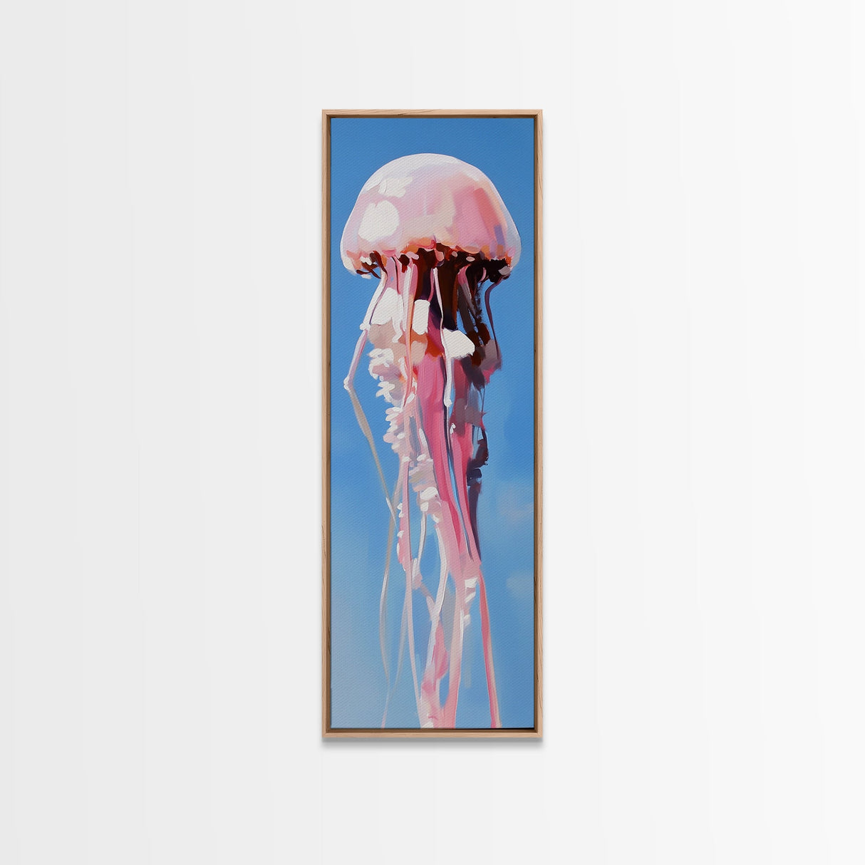 Jellyfish Painting, Ocean Life Wall Art, Coastal Minimalist Decor, Beach House Artwork, Nautical Blue, Framed Canvas Print