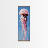 Jellyfish Painting, Ocean Life Wall Art, Coastal Minimalist Decor, Beach House Artwork, Nautical Blue, Framed Canvas Print