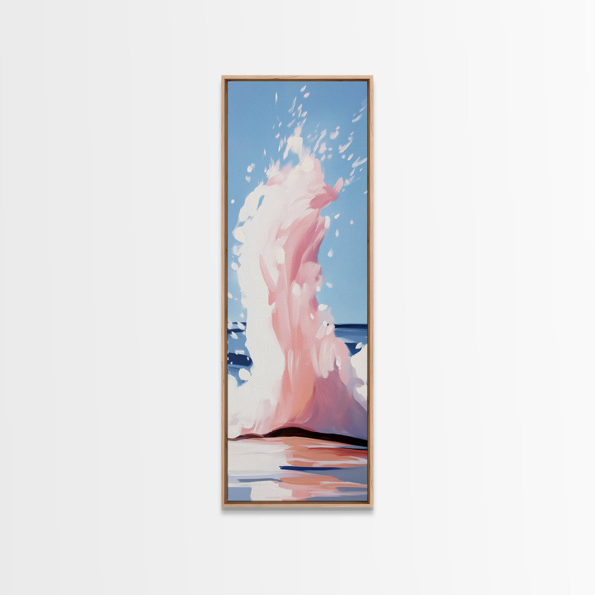 Ocean Splash, Coastal Abstract, Surreal Wave, Framed Canvas Print, Minimalist Seascape, Living Room Wall Art, Dreamy Blue and Pink