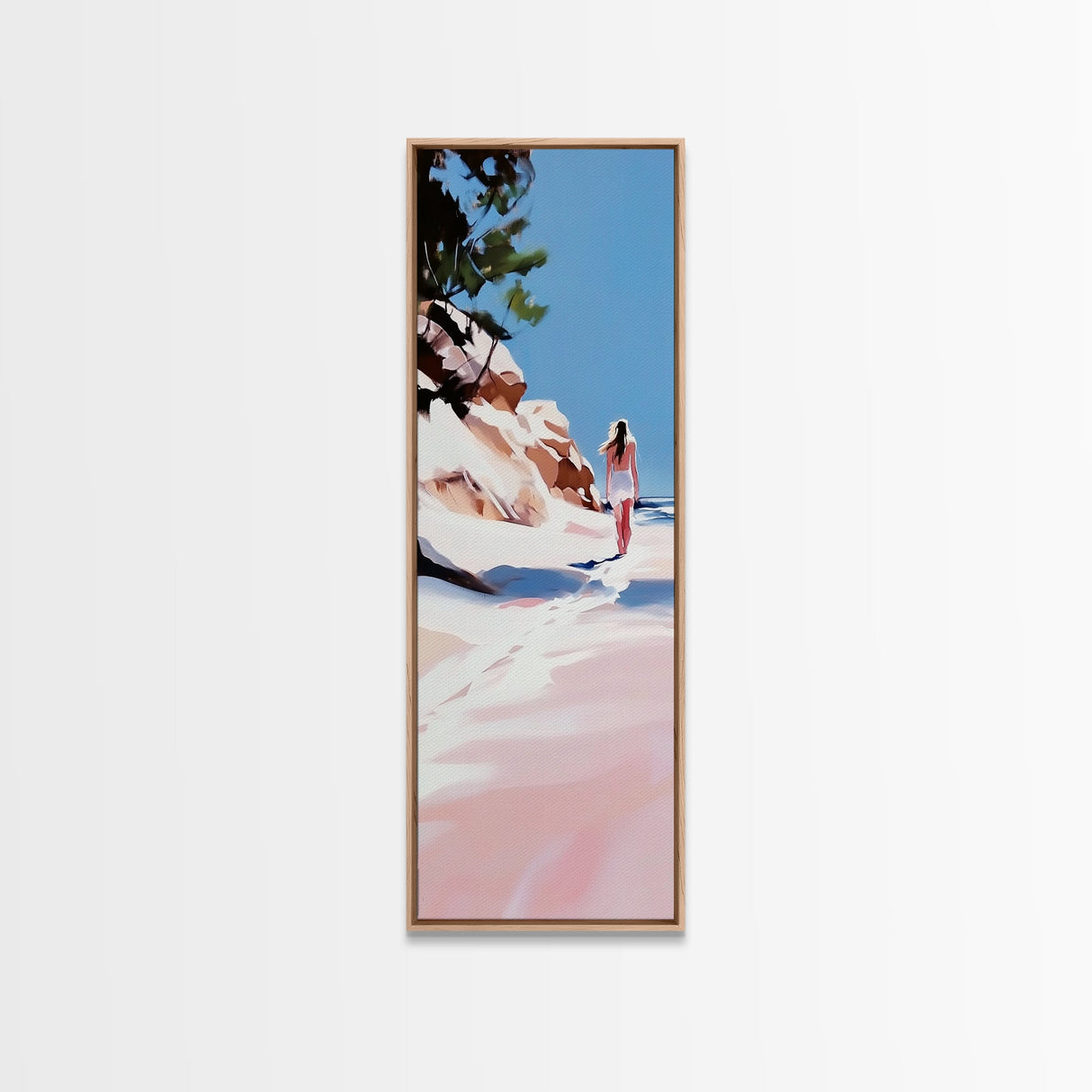 Beach Walk, Ocean Escape, Summer Serenity, Coastal Home Decor, Minimalist Seaside Painting, Modern Aesthetic, Framed Canvas Print
