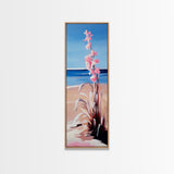 Beach Flowers, Ocean View, Coastal Art, Framed Canvas Print, Boho Seascape, Serene Landscape, Minimalist Beach Decor, Living Room Art