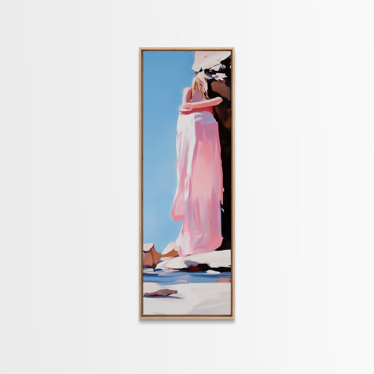 Embracing Couple, Romantic Wall Art, Beach Sunset, Minimalist Love Art, Framed Canvas Print, Dreamy Home Decor, Modern Aesthetic