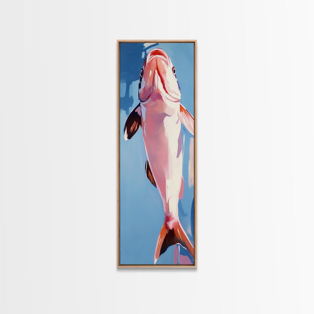 Abstract Fish, Coastal Art, Ocean Life Painting, Framed Canvas Print, Minimalist Marine Decor, Blue and Pink Aesthetic, Beach House Art