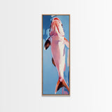 Abstract Fish, Coastal Art, Ocean Life Painting, Framed Canvas Print, Minimalist Marine Decor, Blue and Pink Aesthetic, Beach House Art
