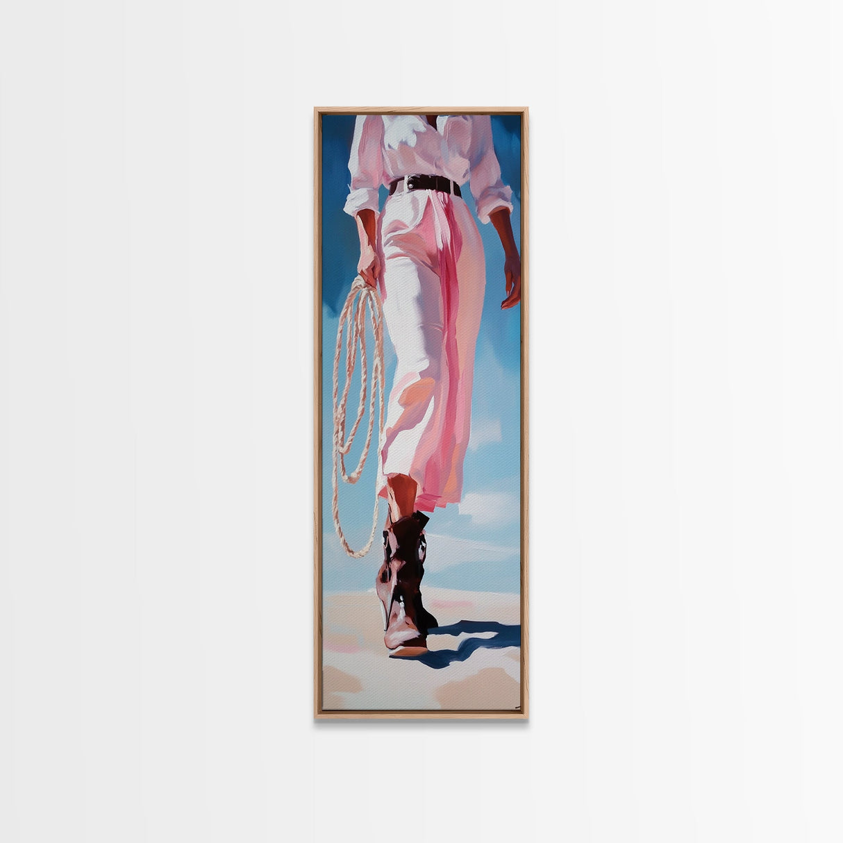 Western Charm, Cowgirl Aesthetic Art, Rustic Country Decor, Pink and White Outfit, Fashion Illustration, Farmhouse Canvas Print