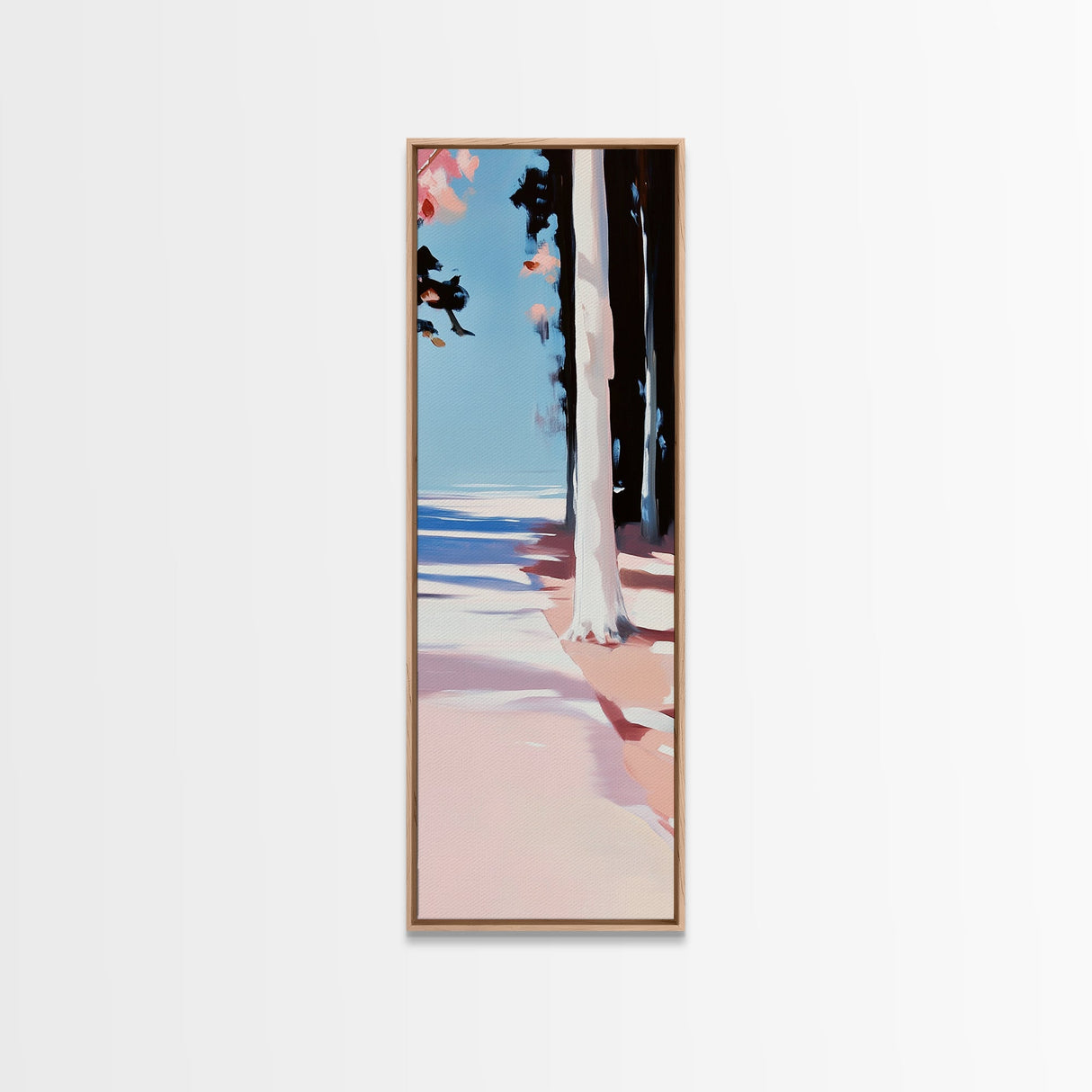 Sunlit Forest, Tree Shadows, Nature Wall Art, Framed Canvas Print, Rustic Aesthetic, Cozy Decor, Cabin Artwork, Minimalist Design