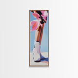 White Cowboy Boots, Boho Fashion, Stylish Art, Framed Canvas Print, Western Wall Decor, Country Chic, Dressing Room Artwork, Gift Idea