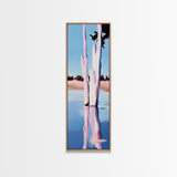 Pink Trees, Lake Reflection, Minimalist Nature, Calm Water Scene, Soft Pastel Wall Art, Tranquil Framed Canvas Print, Zen Home Decor