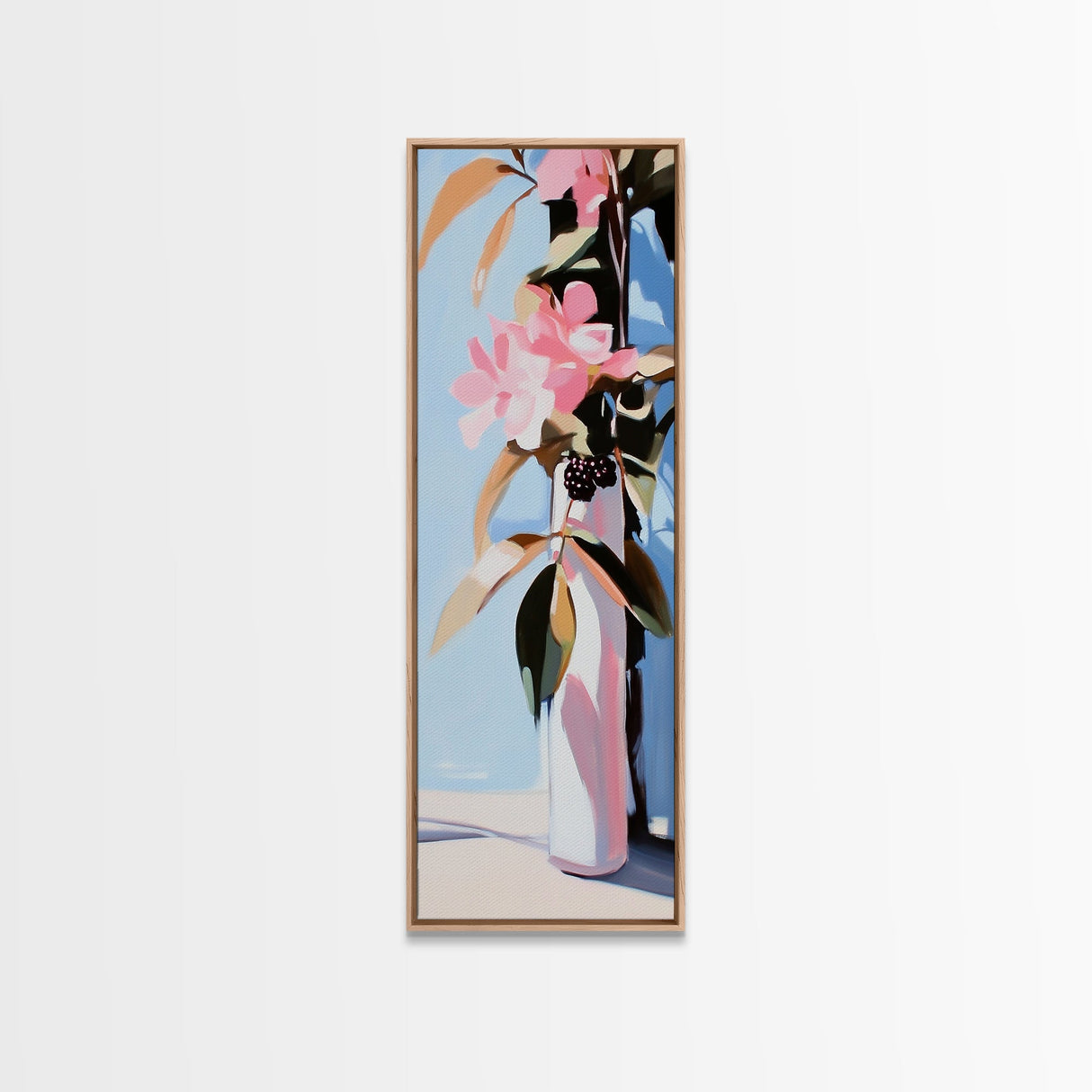Floral Vase, Pink Flowers, Boho Botanical, Framed Canvas Print, Nature Wall Art, Bedroom Decor, Soft Aesthetic Art, Floral Wall Art