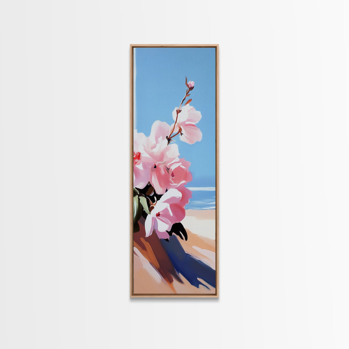 Pink Blooms, Floral Wall Art, Coastal Flower Decor, Living Room Print, Nature Art, Modern Botanical, Canvas Print, Minimalist Art