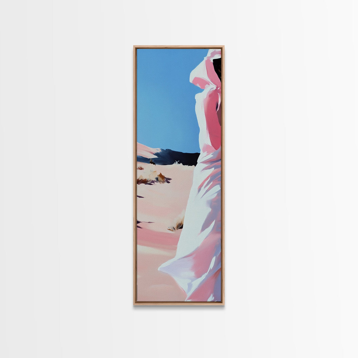 Desert Walk, Fashion Wall Art, Minimalist Figure Print, Warm Tones, Neutral Wall Decor, Modern Aesthetic, Framed Canvas Print