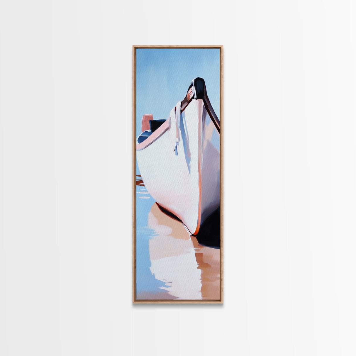 Seaside Rowboat, nautical home decor, coastal art, soft pastel painting, tranquil ocean vibes, bedroom wall art, framed canvas print