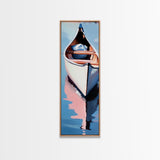 Canoe on Water, peaceful lake scene, wilderness art, adventure painting, modern minimalism, nature lover’s decor, framed canvas print