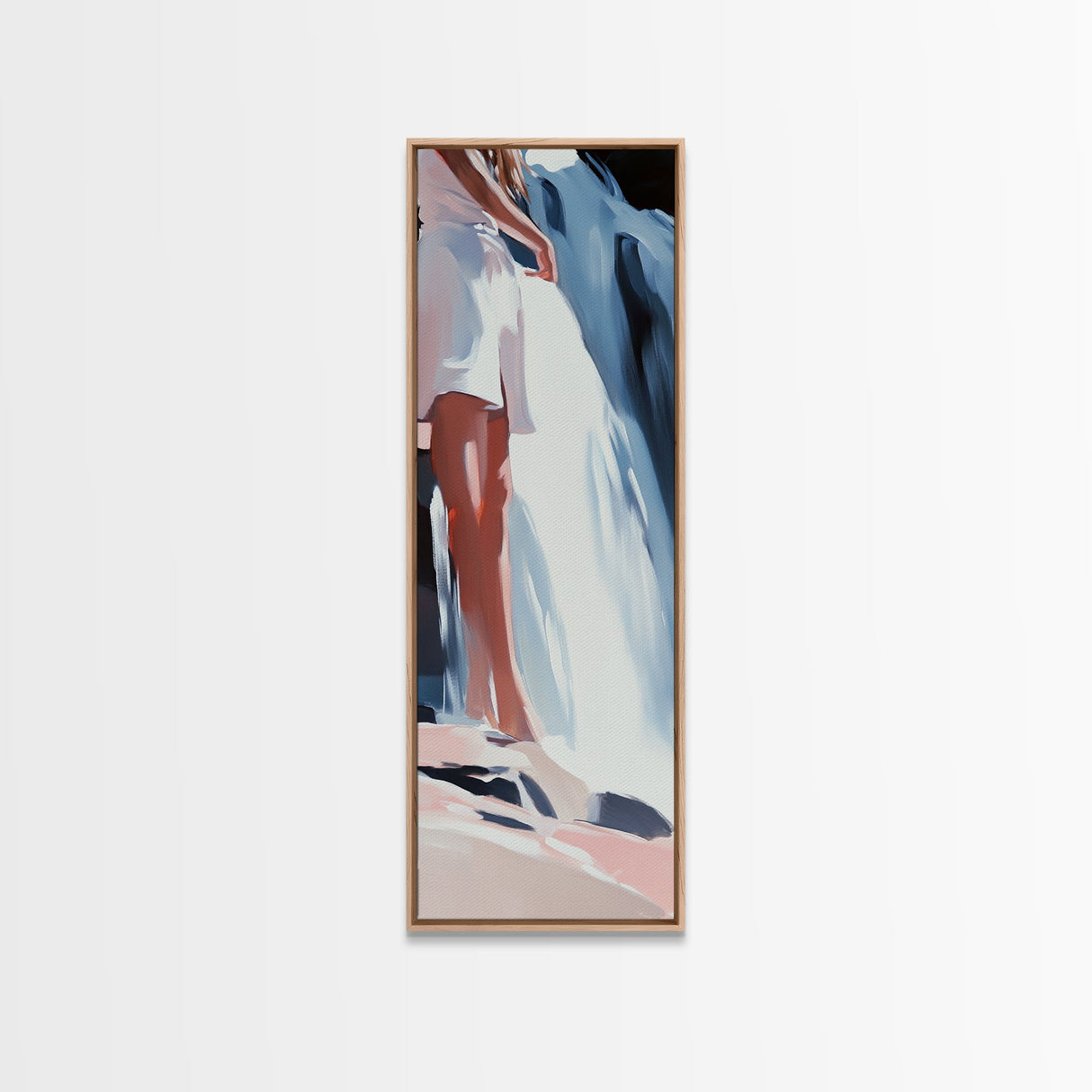 Waterfall Serenity, Woman Canvas Print, Nature Wall Art, Minimalist Decor, Dreamy Aesthetic, Boho Home Art, Earthy Tones
