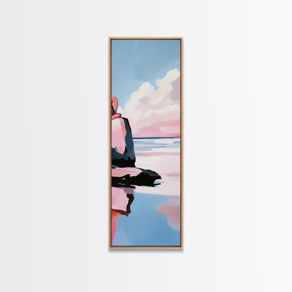 Sunset Beach Reflection, Dreamy Ocean Scene, Coastal Wall Art, Framed Canvas Print, Tranquil Landscape, Minimalist Home Decor