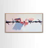 Hands on Barbed Wire, Surreal Art, Emotional Aesthetic, Modern Symbolism, Thought-Provoking Decor, Contemporary Wall Art, Canvas Print