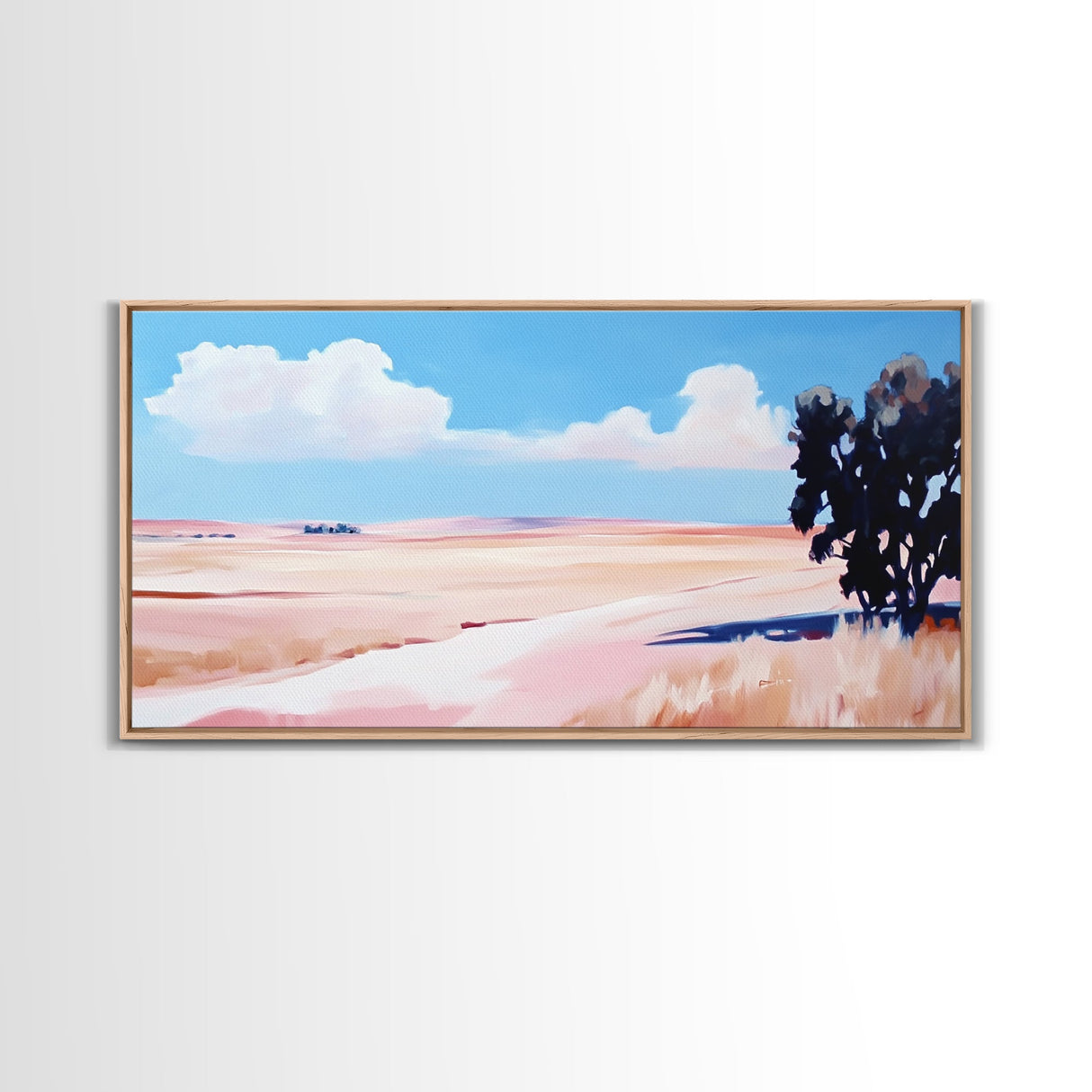 Golden Field Landscape, Warm Summer Painting, Minimalist Nature Print, Scenic Country Art, Rustic Home Decor, Framed Canvas Print