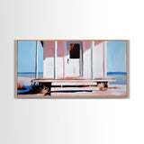 White House, Oceanfront, Rustic, Framed Canvas Print, Coastal Decor, Minimalist Art, Beach House Wall Art, Serene Living Room Art