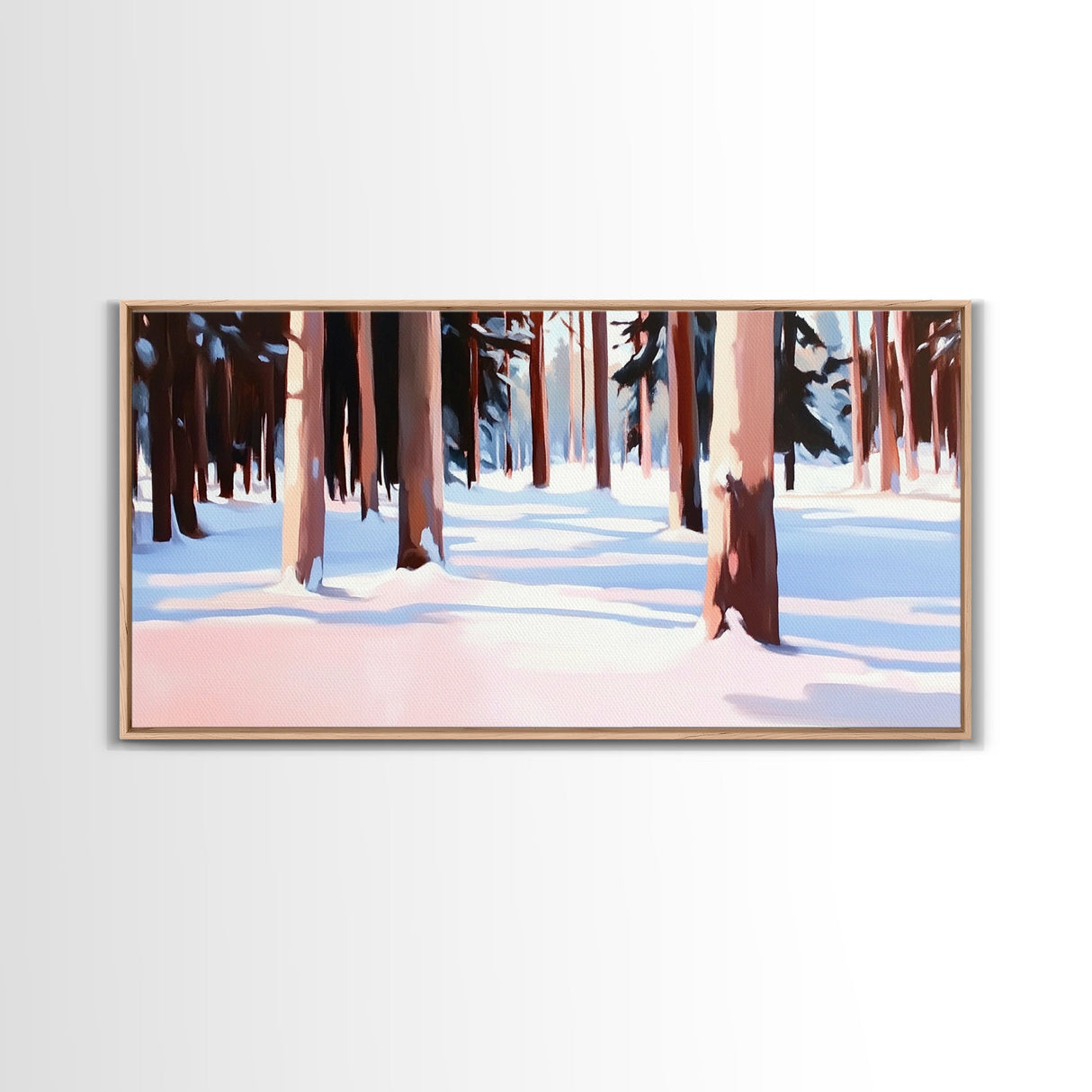Winter Forest, Snowy, Tall Trees, Framed Canvas Print, Christmas Home Decor, Cozy Winter Art, Modern Minimalist Wall Art, Holiday Aesthetic