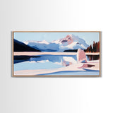 Mountain Reflection, Snowy Lake, Framed Canvas Print, Nature Wall Art, Minimalist Landscape, Living Room Decor, Blue and White Art