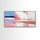Ocean Wave, Pink Surf, Beach Reflection, Framed Canvas Print, Coastal Wall Art, Modern Minimalist Decor, Living Room Wall Art, Pastel Tones