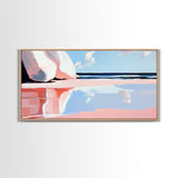 Pink Waves, Coastal Reflection, Ocean Art, Seascape Wall Decor, Bedroom Wall Art, Framed Canvas Print, Minimalist Beach Scene, Soft Pastels