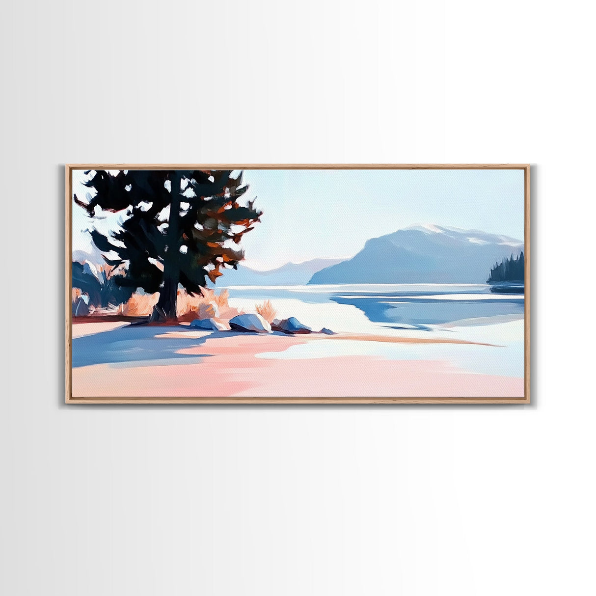 Mountain Lake, Pine Tree, Scenic Nature, Landscape Painting, Framed Canvas Print, Bedroom Wall Art, Rustic Home Decor, Nature Gift