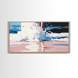 Ocean Waves Splash, Coastal Surf Print, Dynamic Beach Wall Art, Nautical Seaside Decor, Modern Blue Aesthetic, Bathroom Canvas Print