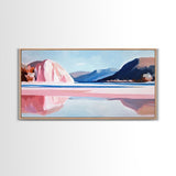 Lake Mountains, Reflections, Canvas Print, landscape art, nature painting, boho wall decor, peaceful mountain view, contemporary scenery
