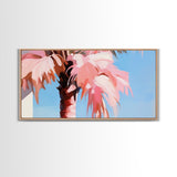 Palm Elegance, Tropical Breeze, Soft Pink Sky, Canvas Print, Coastal Wall Art, Boho Aesthetic, Summer Vibes, Bedroom or Office Decor