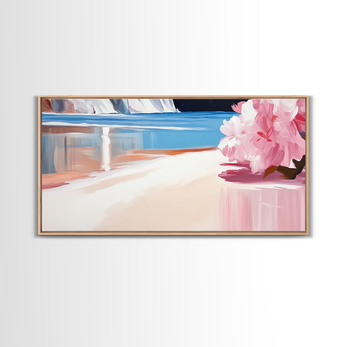 Pink Blossom, Coastal Wall Art, Living Room Decor, Framed Canvas Print, Modern Beach Painting, Pastel Home Decor, Seaside Art
