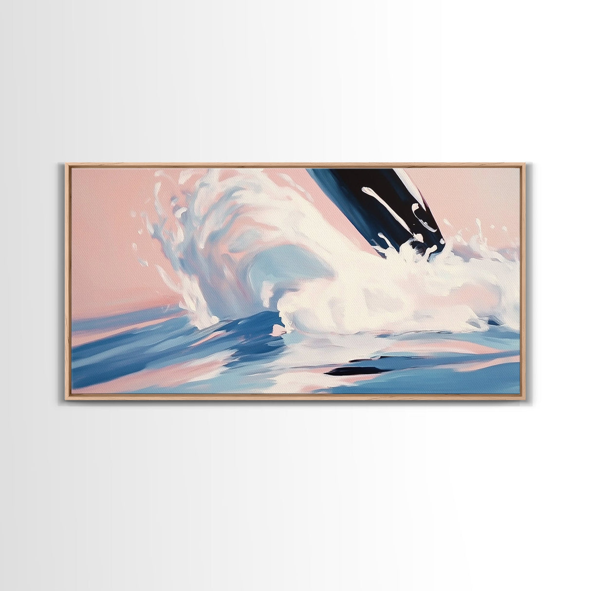 Splashing Wave, Surfer Art, Framed Canvas Print, Ocean Wall Art, Coastal Vibes, Modern Beach Decor, Nautical Artwork, Living Room Art