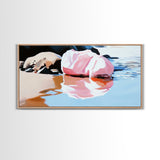 Pink Rock, Water Reflection, Framed Canvas Print, Minimalist Landscape, Nature Aesthetic, Serene Home Decor, Modern Art, Office Wall