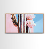Cactus Bloom, Southwestern Wall Decor, Modern Desert Art, Boho Nature Painting, Minimalist Floral Scene, Aesthetic Pastel Tones, Canvas Print