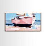 Sailboat Painting, Nautical Wall Art, Coastal Living Decor, Soft Pastel Blue and Pink, Ocean Scene, Beach House Aesthetic, Framed Canvas Print