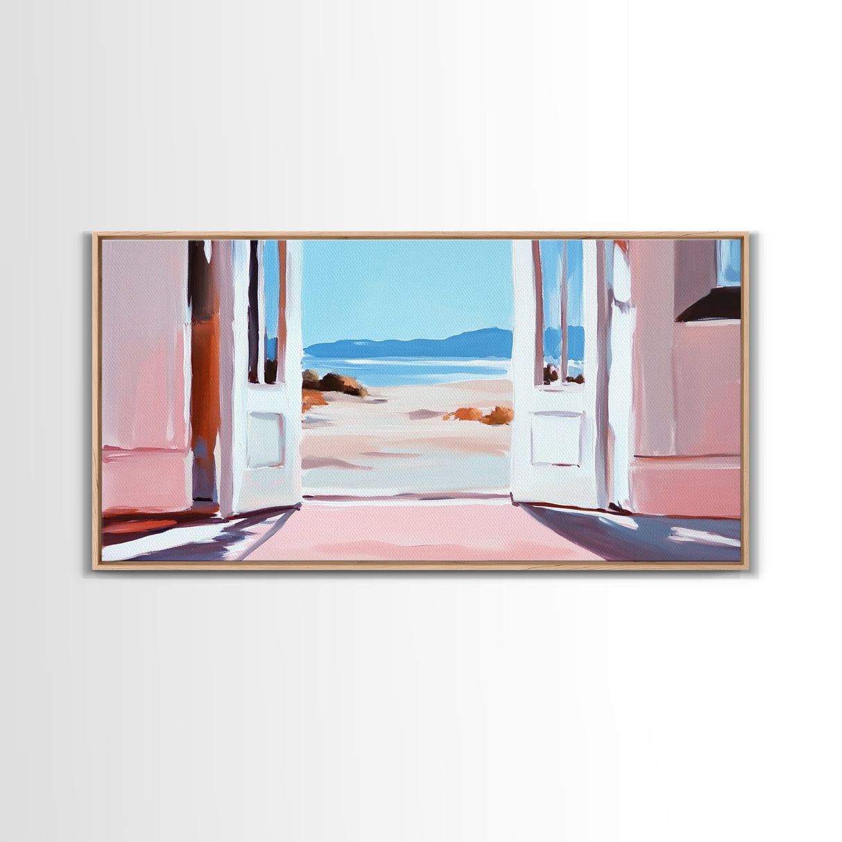 Open Door, Beach View, Coastal Escape, Minimalist Decor, Framed Canvas Print, Neutral Art, Living Room Wall Art, Boho Beach House Art