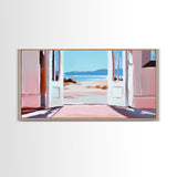 Open Door, Beach View, Coastal Escape, Minimalist Decor, Framed Canvas Print, Neutral Art, Living Room Wall Art, Boho Beach House Art
