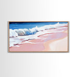 Pink Waves, Ocean Painting, Coastal Home Decor, Beach Wall Art, Summer Aesthetic, Minimalist Seascape, Canvas Print, Nautical Theme