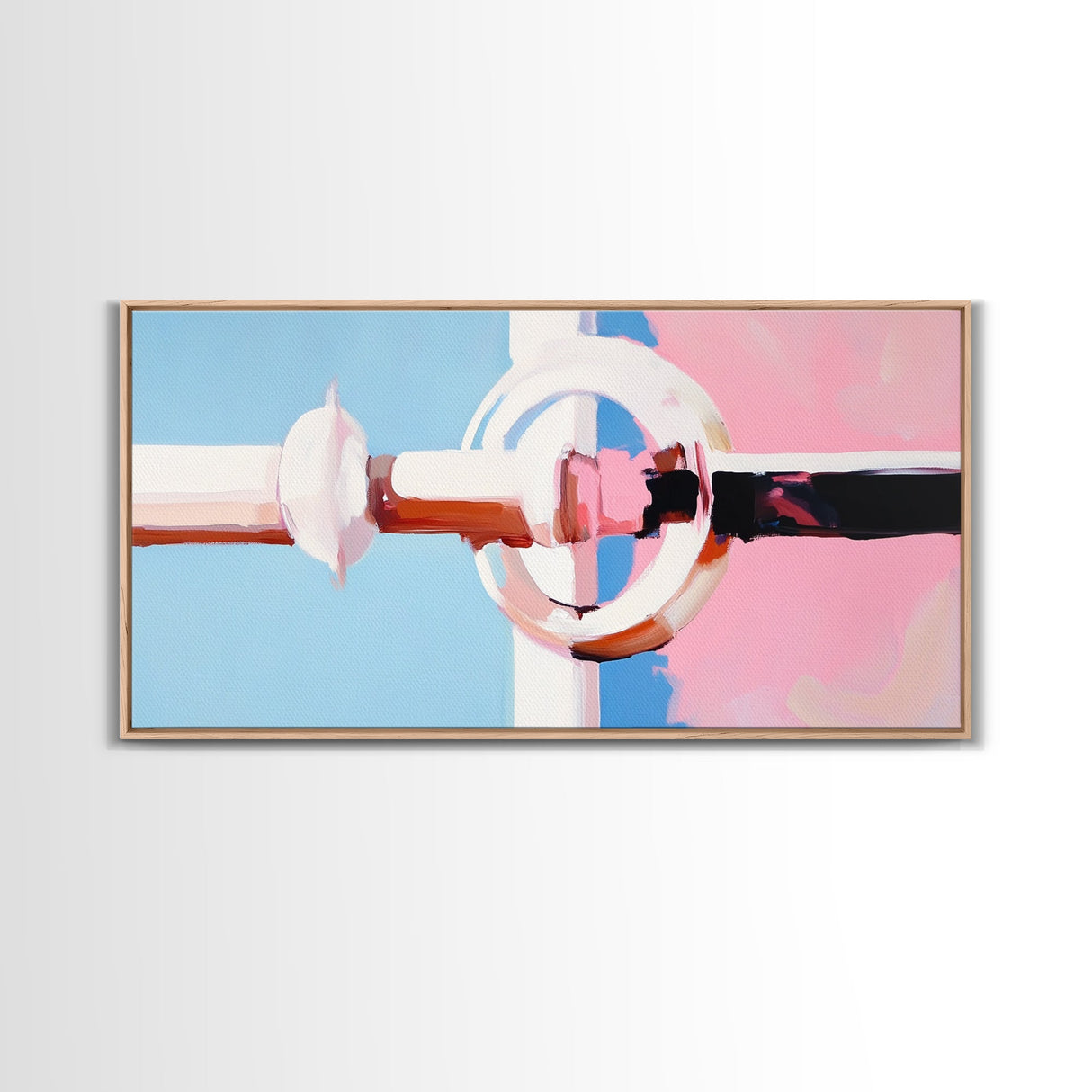 Geometric Door Handle, Modern Abstract Art, Minimalist Interior, Pastel Pink Decor, Clean Aesthetic, Canvas Print, Office Wall Art