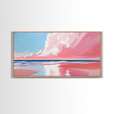 Pink Beach, Dreamy Ocean, Framed Canvas Print, Coastal Art, Minimalist Seascape, Modern Wall Decor, Soft Pastel Landscape