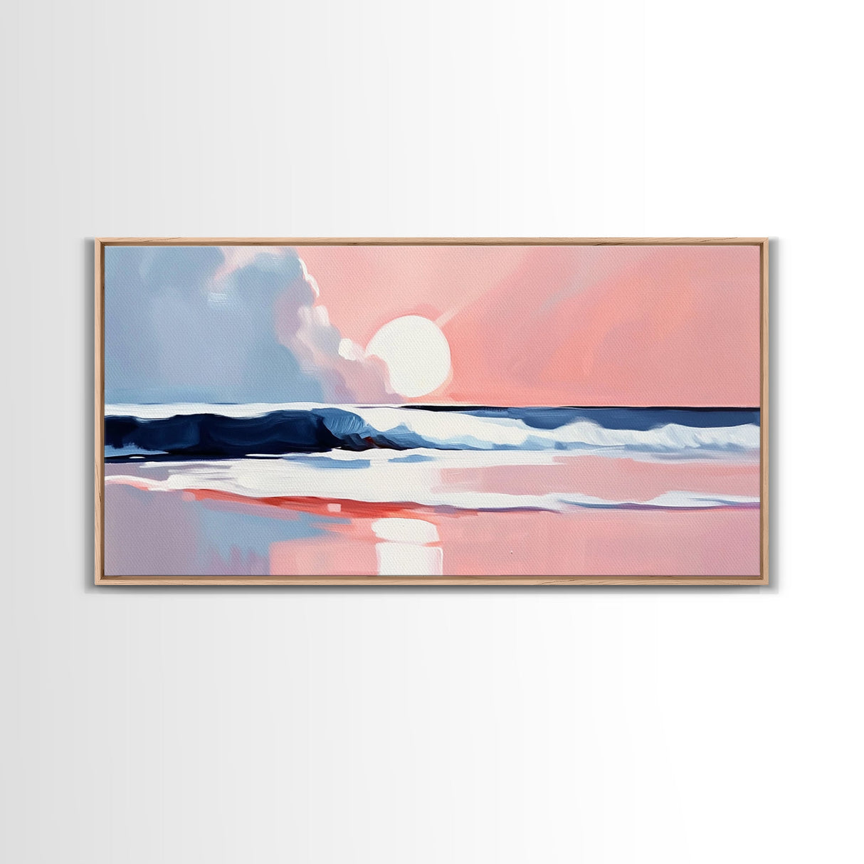 Tranquil Beach, Soft Tones, Framed Canvas Print, Pastel Seascape, Serene Wall Art, Calming Bedroom Decor, Ocean Painting
