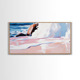 Rocky Shore, Wave Crash, Framed Canvas Print, Coastal Wall Art, Beach House Decor, Serene Seascape, Modern Ocean Painting