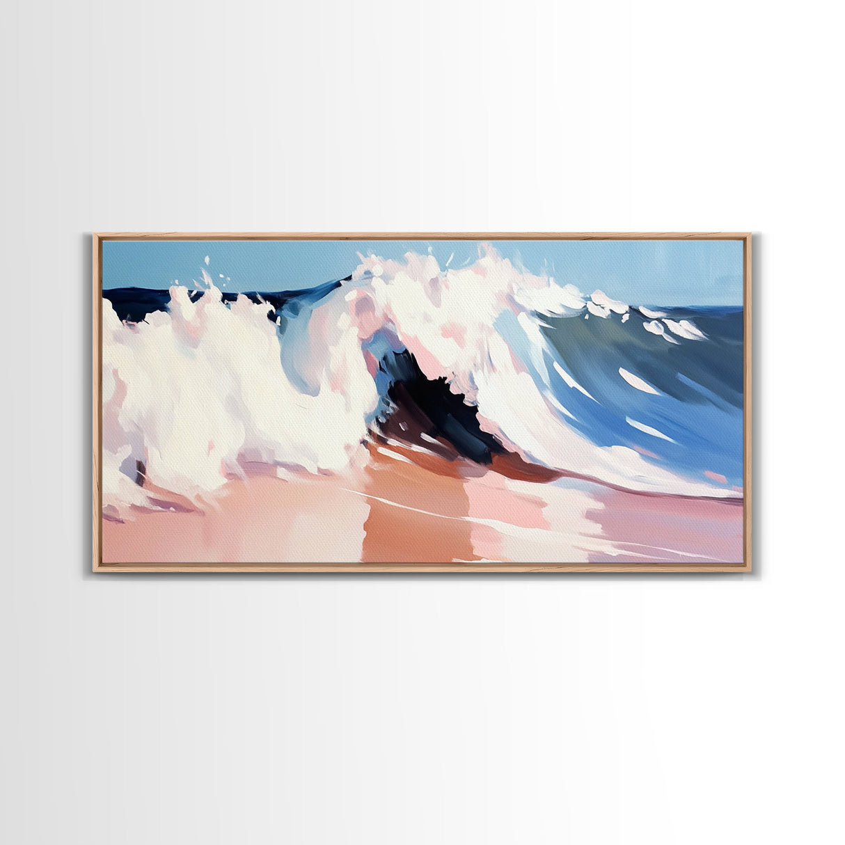 Tidal Wave, Beach Art, Framed Canvas Print, Surfer Decor, Minimalist Coastal Aesthetic, Pastel Ocean Scene, Living Room Wall Art