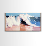 Tidal Wave, Beach Art, Framed Canvas Print, Surfer Decor, Minimalist Coastal Aesthetic, Pastel Ocean Scene, Living Room Wall Art