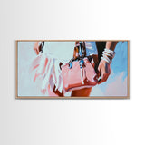 Beach Chic, Boho Fashion, Framed Canvas Print, Coastal Wall Art, Feminine Aesthetic, Pastel Painting, Modern Home Decor