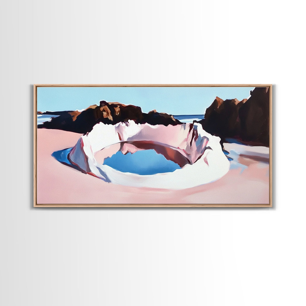 Ocean, Rock Pool, Abstract, Framed Canvas Print, Coastal Home Decor, Tranquil Artwork, Minimalist Landscape, Soft Pastel Painting
